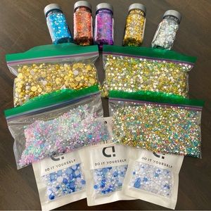 Large lot of rhinestones flat back pearls and glitter craft supplies